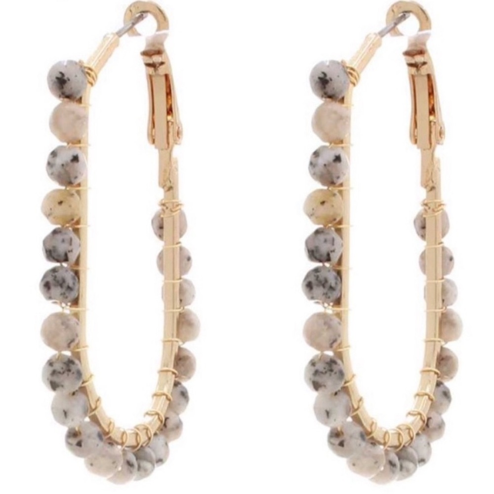 Natural Stone Oval Hoop Earrings